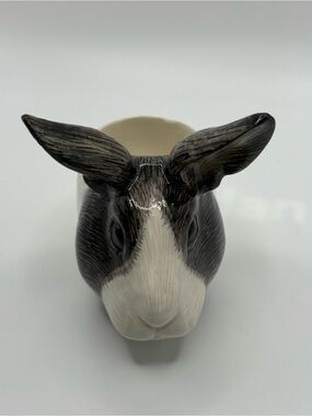 Rabbit Head Ceramic Egg Cup Home Décor By Quail Grey White Vase Pot 4.5”UK